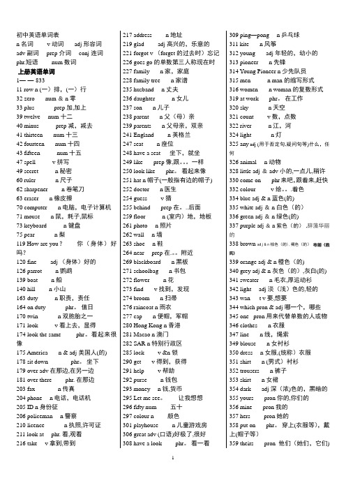 人教版初中英语词汇表(最新)