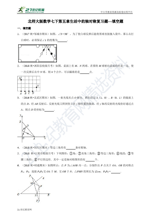 第五章 生活中的轴对称复习题---填空题（含解析）