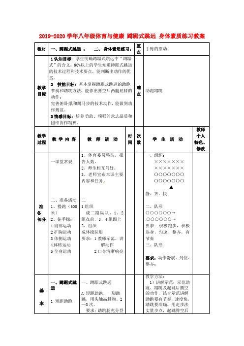 2019-2020学年八年级体育与健康 蹲踞式跳远 身体素质练习教案.doc