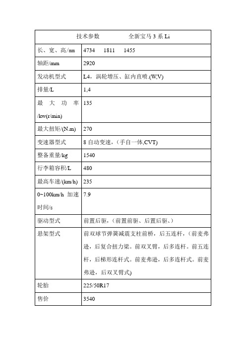 技术参数          全新宝马3系Li