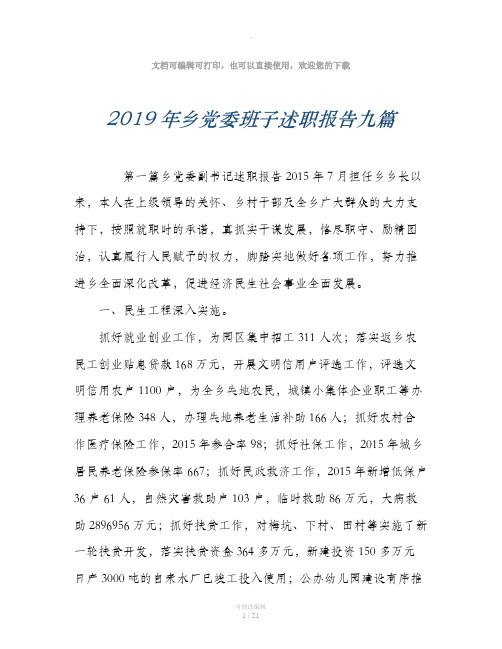 2019年乡党委班子述职报告九篇