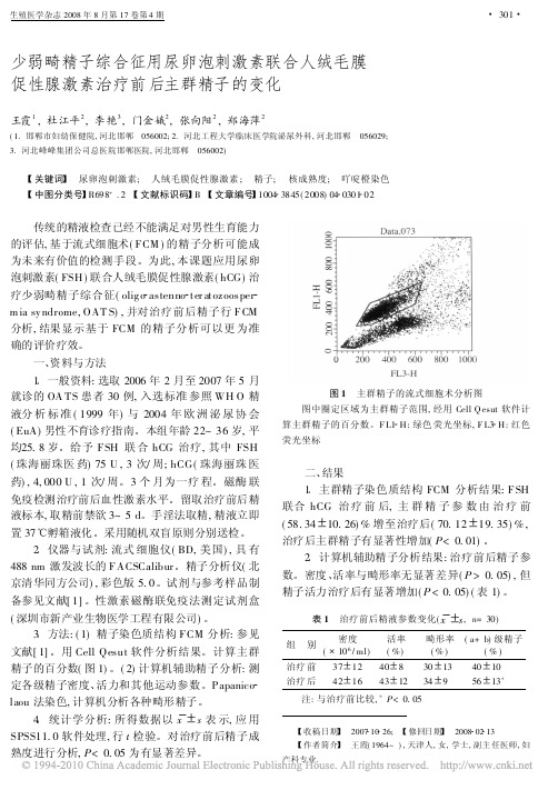 少弱畸精子综合征用尿卵泡刺激素联合人绒毛膜促性腺激素治疗前后主群精子的变化