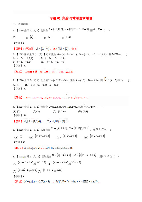 【备战2016】(新课标Ⅱ版)高考数学分项汇编 专题01 集合与常用逻辑用语(含解析)文科