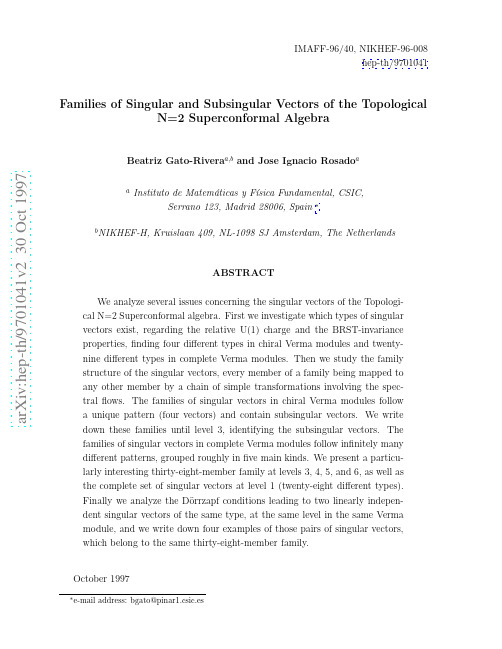 Families of Singular and Subsingular Vectors of the Topological N=2 Superconformal Algebra