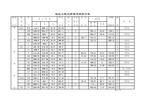 钻孔工程量及质量评级统计表