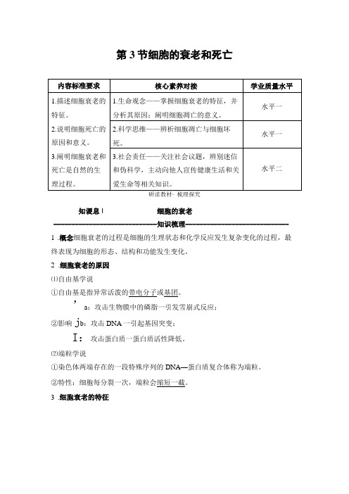 人教版必修一细胞的衰老和死亡教案