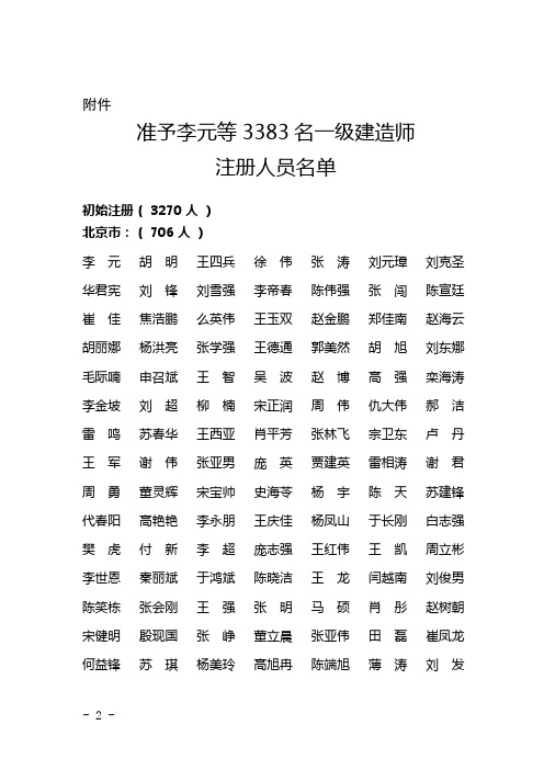 住房城乡建设部关于2018年第二十六批一级建造师注册人员名单的公告