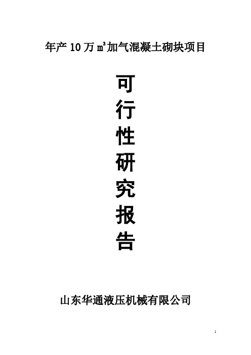 华通年产10万m3加气混凝土砌块项目可行性研究报告