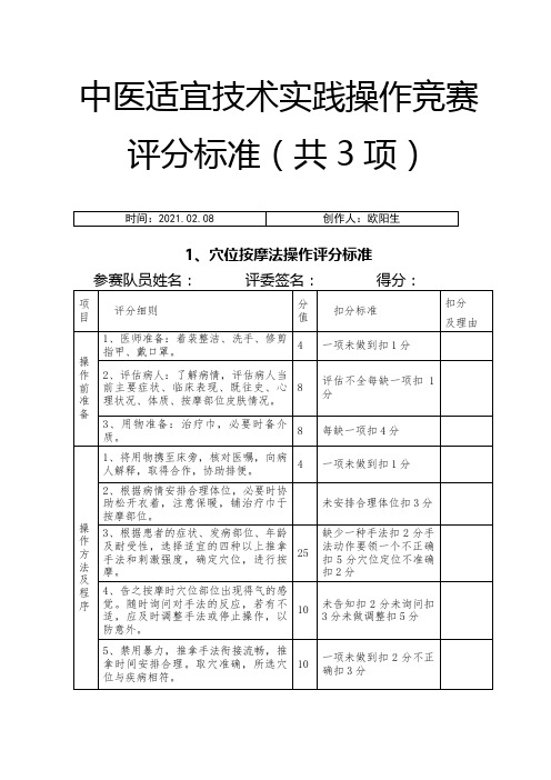 中医适宜技术操作评分标准之欧阳生创编