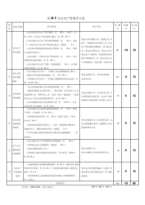 安全生产标准化考评表(范本).