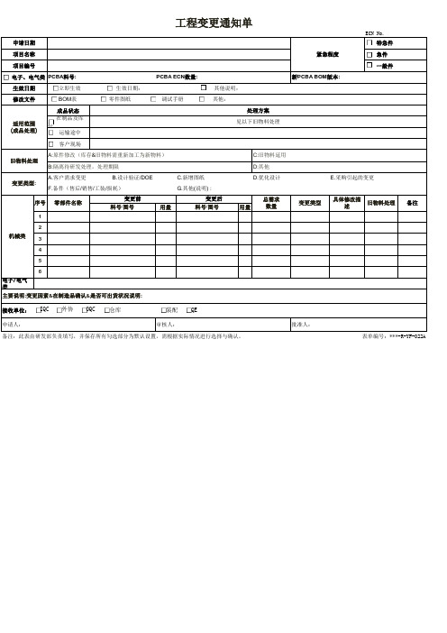 XXX-R-YF-022A工程变更通知单