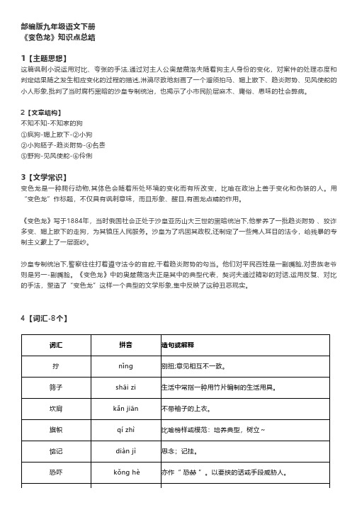 部编版九年级语文下册《变色龙》知识点总结