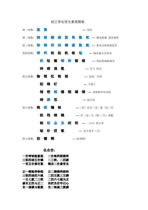 初三学化学元素周期表