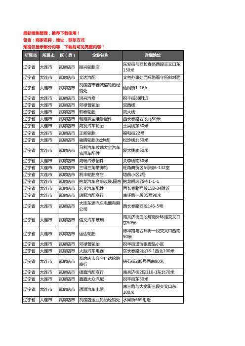 新版辽宁省大连市瓦房店市汽车用品企业公司商家户名录单联系方式地址大全252家