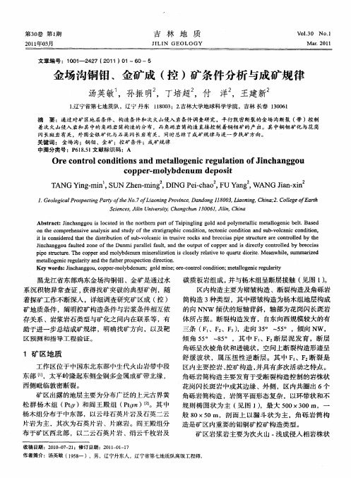 金场沟铜钼、金矿成(控)矿条件分析与成矿规律