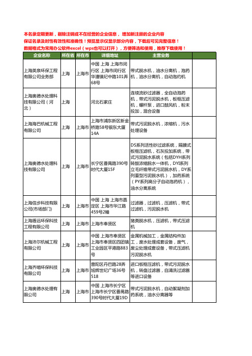 新版上海市带式脱水机工商企业公司商家名录名单大全23家