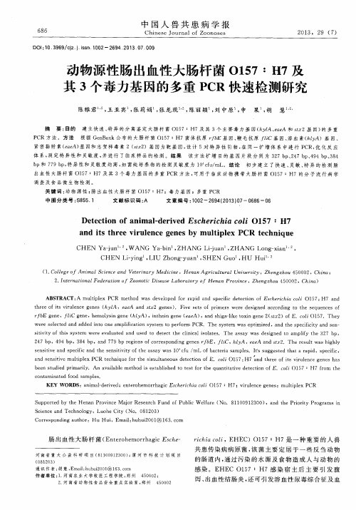 动物源性肠出血性大肠杆菌O157：H7及其3个毒力基因的多重PCR快速检测研究