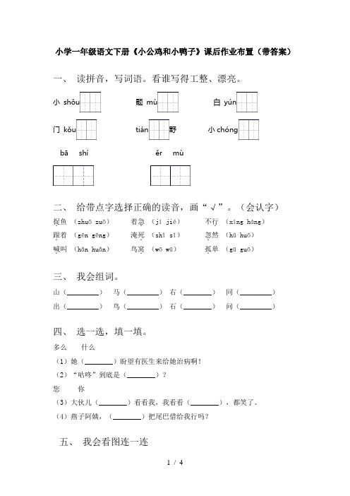 小学一年级语文下册《小公鸡和小鸭子》课后作业布置(带答案)