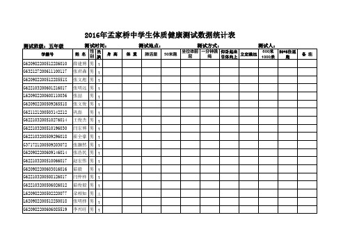 体质健康测试数据统计表