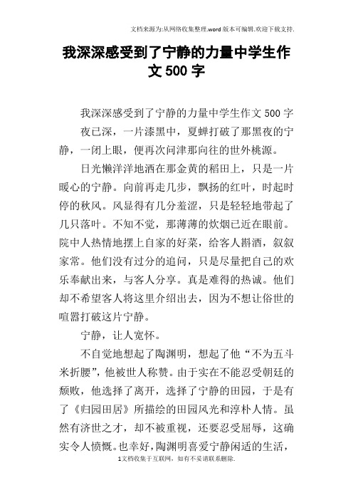 我深深感受到了宁静的力量中学生作文500字