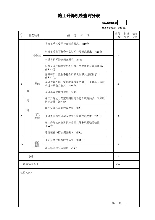 施工升降机检查评分表