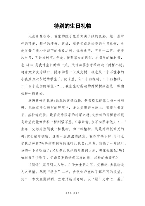 特别的生日礼物_三年级作文