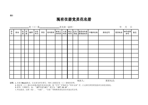 表5现有在册党员花名册