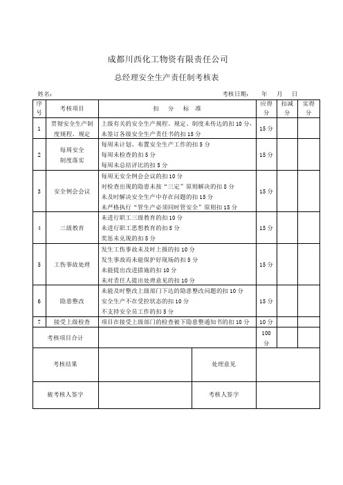 安全生产责任制考核记录表和汇总表