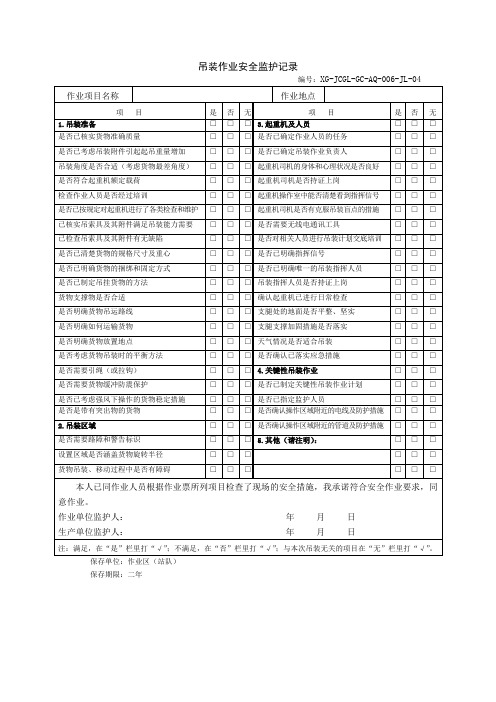 吊装作业安全监护记录