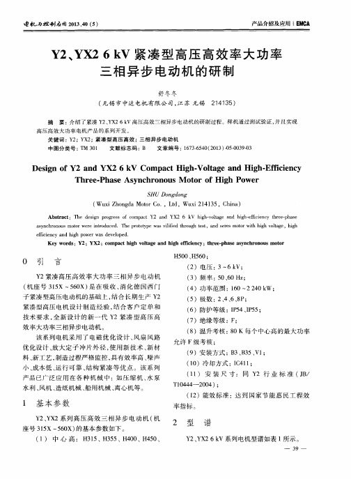 Y2、YX26kV紧凑型高压高效率大功率三相异步电动机的研制