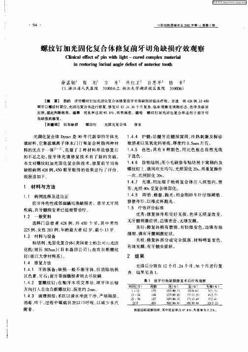 螺纹钉加光固化复合体修复前牙切角缺损疗效观察