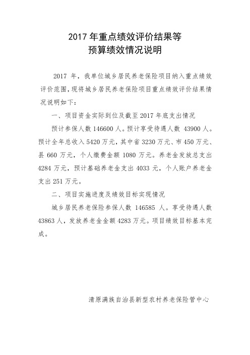 2017年重点绩效评价结果等