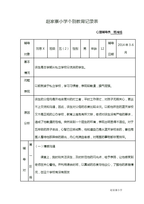 小学个别教育记录表共7篇