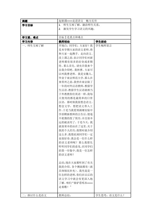 【推荐】七年级第一学期第一堂语文课——起始课精品教案设计 苏教版