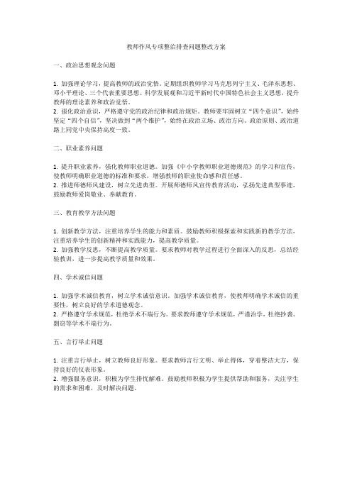 教师作风专项整治排查问题整改台账