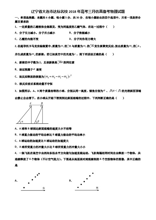 辽宁省大连市达标名校2018年高考三月仿真备考物理试题含解析