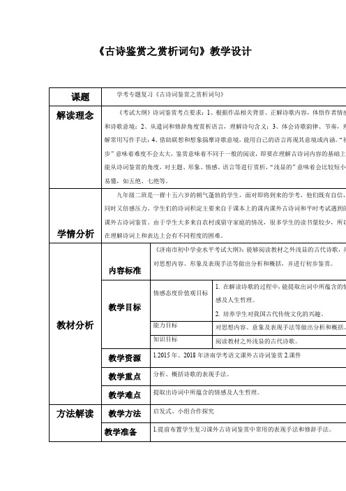 初中语文_古诗词鉴赏之赏析词句教学设计学情分析教材分析课后反思