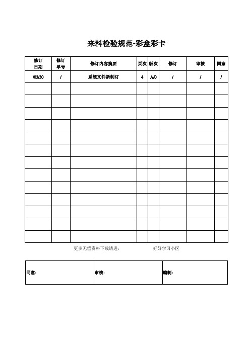 彩盒彩卡来料检验规范