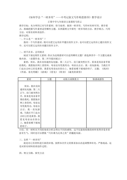 (完整版)《如何学会“一材多用”》教学设计