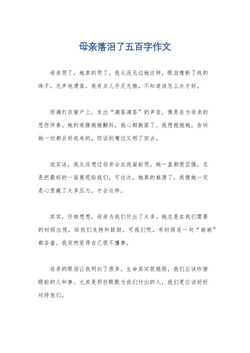 母亲落泪了五百字作文