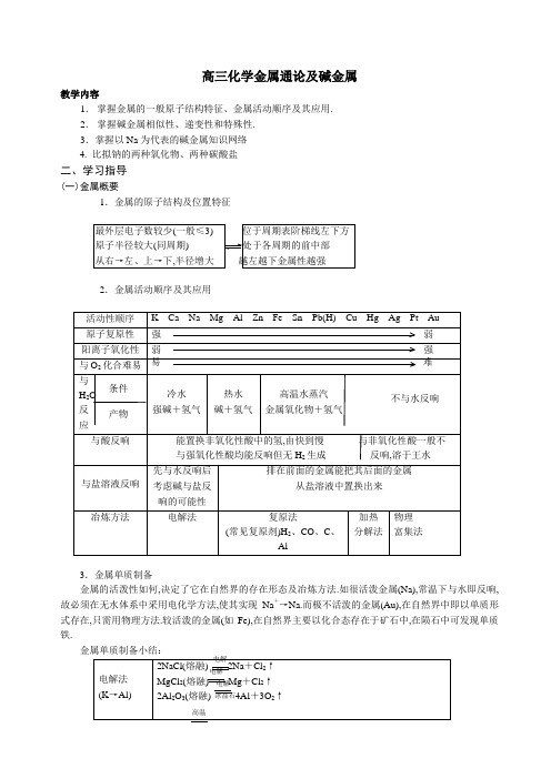 高三化学金属通论及碱金属