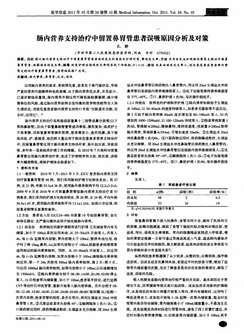 肠内营养支持治疗中留置鼻胃管患者误吸原因分析及对策