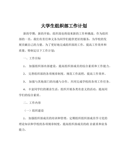 大学生组织部工作计划