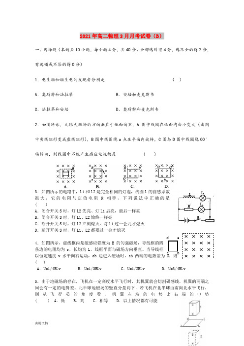 2021-2022年高二物理3月月考试卷(B)