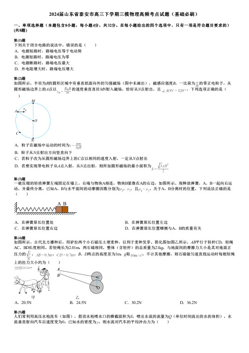 2024届山东省泰安市高三下学期三模物理高频考点试题(基础必刷)