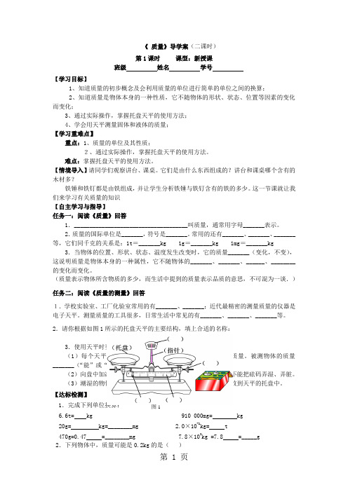 《 质量》导学案(第一课时)-精选教学文档