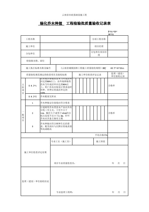 绿化乔木种植  工程检验批质量验收记录表