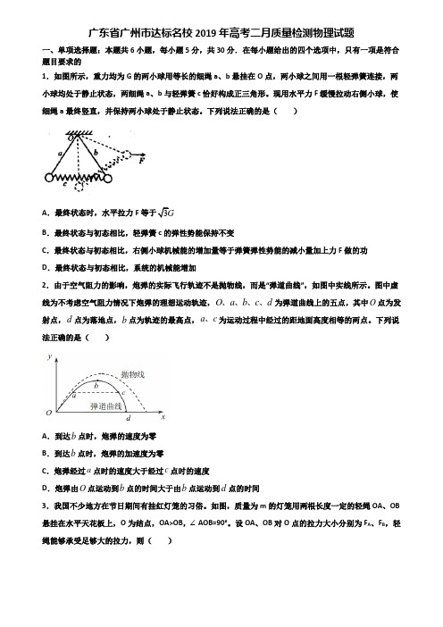 广东省广州市达标名校2019年高考二月质量检测物理试题含解析