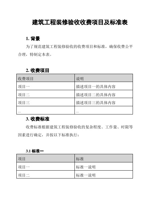 建筑工程装修验收收费项目及标准表