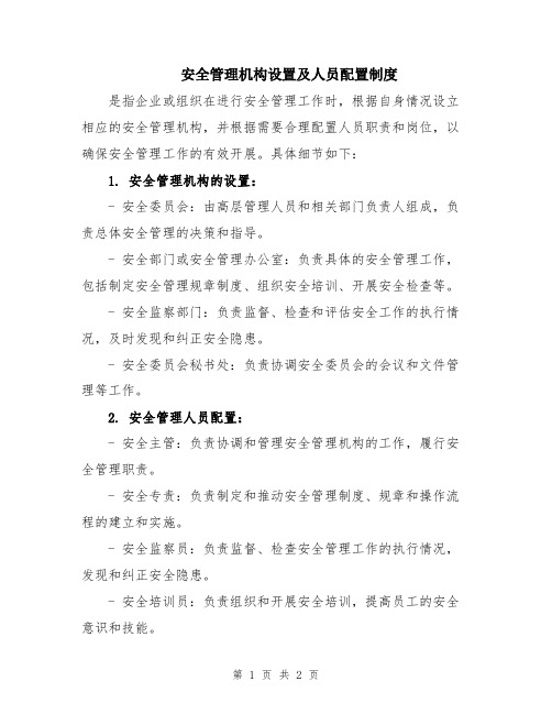 安全管理机构设置及人员配置制度